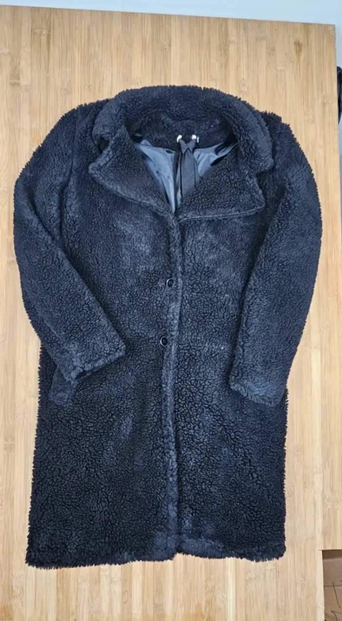 Manteau long Teddy noir "Insta Girl" T. S/M + Sacoche assortie - NEUF - photo numéro 4