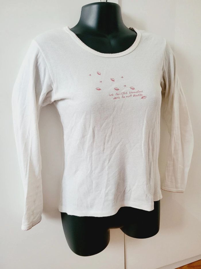 Tee shirt petit bateau blanc crème vintage taille 12 ans coquette nuit étoilée 100% coton - photo numéro 3