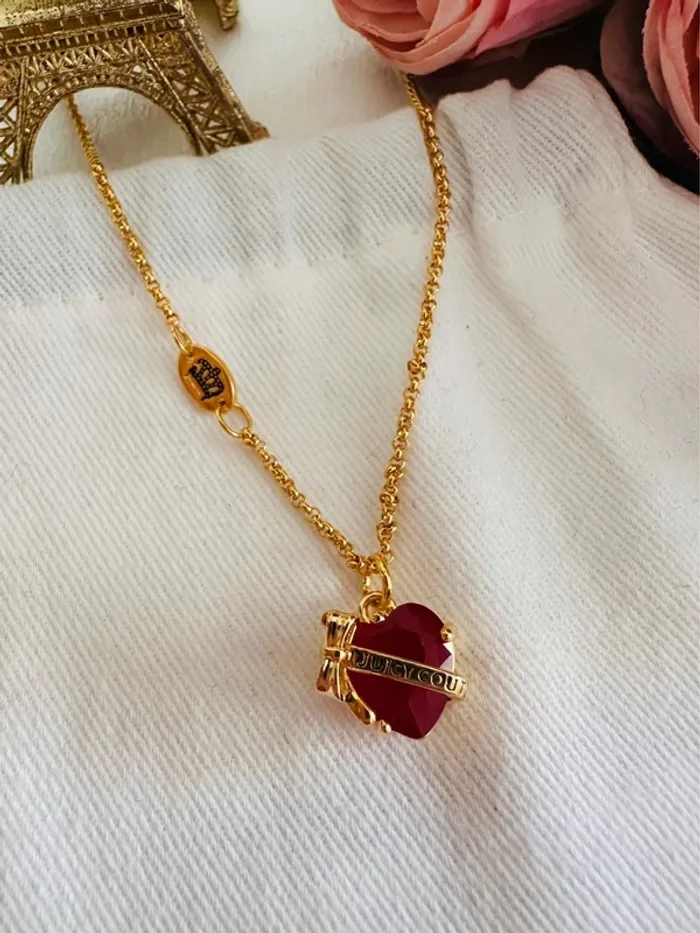 🎀Collier Juicy Couture doré cœur rouge – pendentif strassé - photo numéro 6