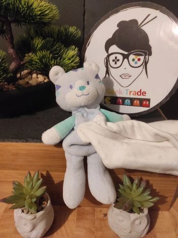 Doudou Knuffel Tigre Chat Bleu Sucre D Orge Cajou Mouchoir #geektradedoudou