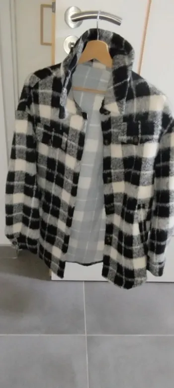 Veste polaire a carreaux femme noir et blanc