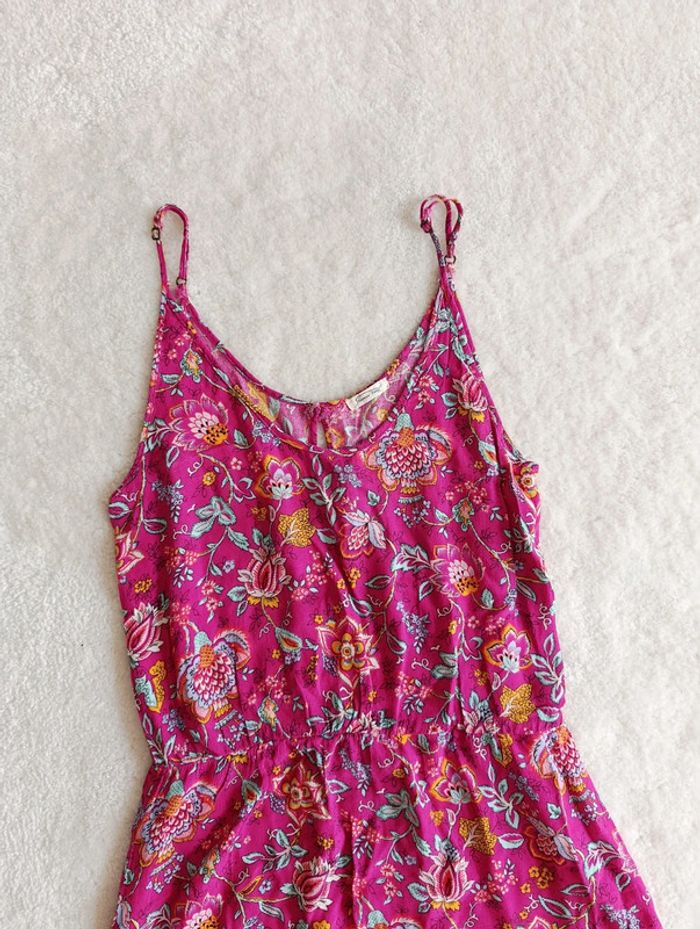 Robe d'été American Vintage S rose fuchsia motif fleuri feuillage taille élastique - photo numéro 7