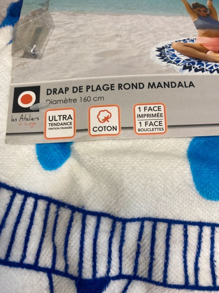 2 Grandes serviette de plage ronde 160 cm – motif mandala bleu - photo numéro 3