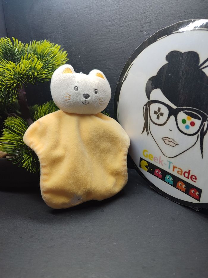 doudou plat chat sucre d'orge jaune blanc souris petit - photo numéro 1