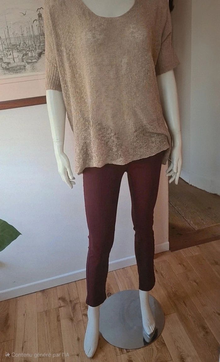 Pantalon enduit 7/8 prune