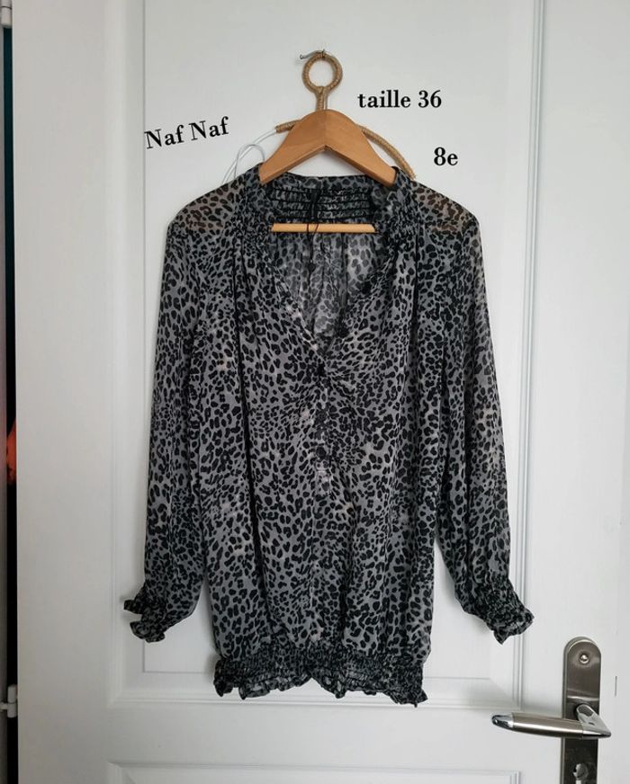 Top transparent Naf Naf taille 36 impeccable imprimé léopard