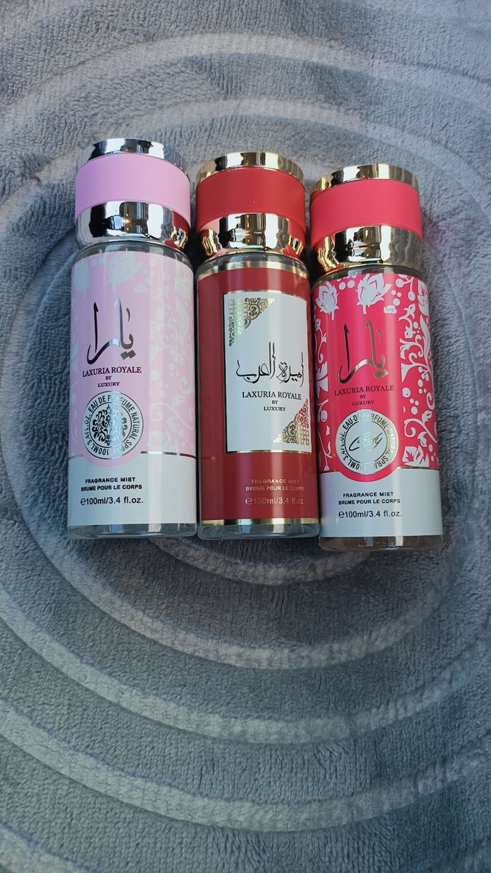 Lot 3 brumes corps femme 100ml – yara candy, yara rose, ameerat al arab – parfum luxury neuf