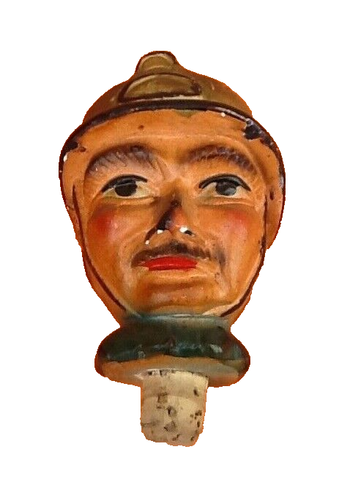 Années 1950 Bouchon Bouteille / Carafe  Tête Soldat du Feu / Sapeur Pompier