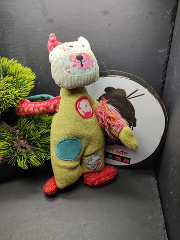 Doudou chat Les Jolis pas beaux moulin roty peluche vert Rouge Fleur Loup Rond