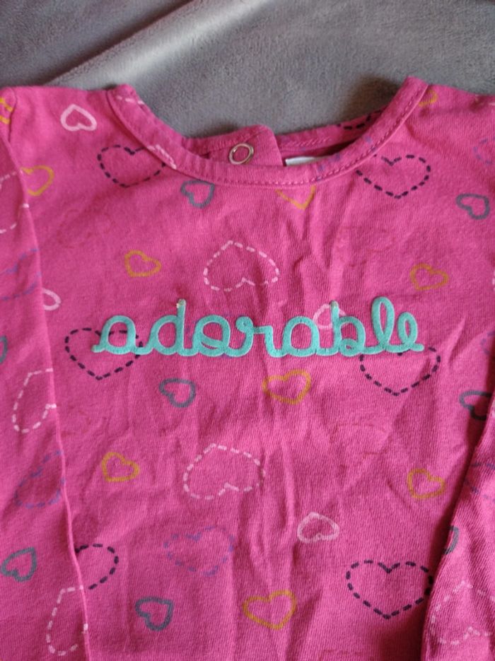 Tee shirt manches longues Fille 12 mois cœur "adorable" Mots d'enfants - photo numéro 4