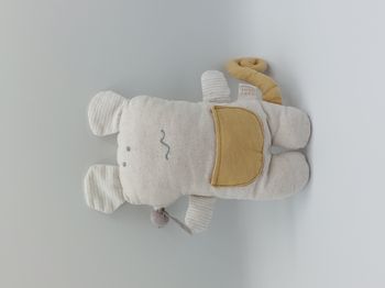 Doudou semi plat souris tissu ZARA HOME beige écru jaune gris rayures grelot