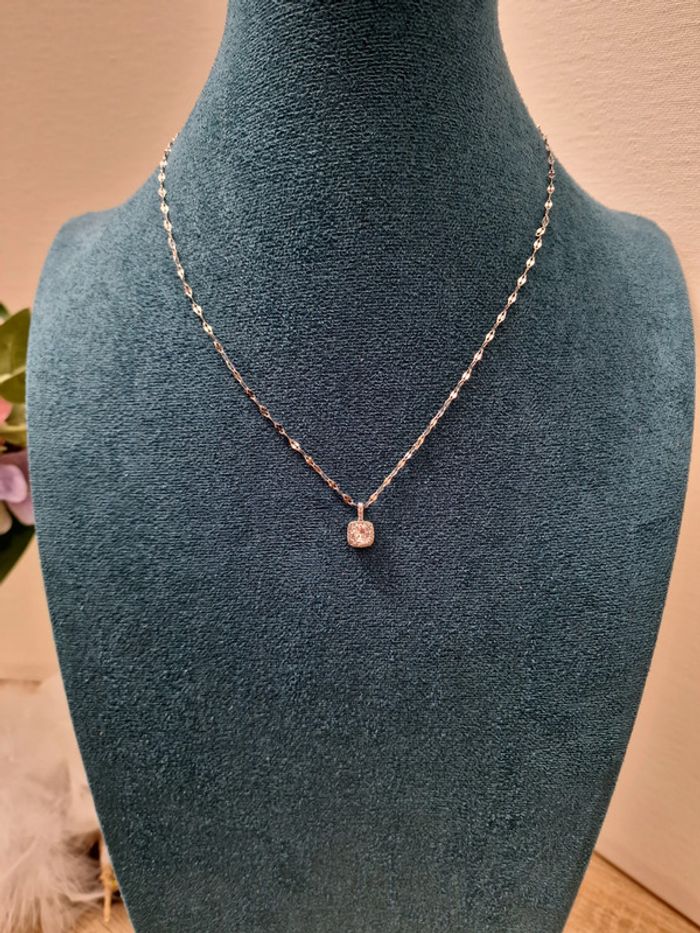 Collier Ras Coup Acier Argenté Zirconiums