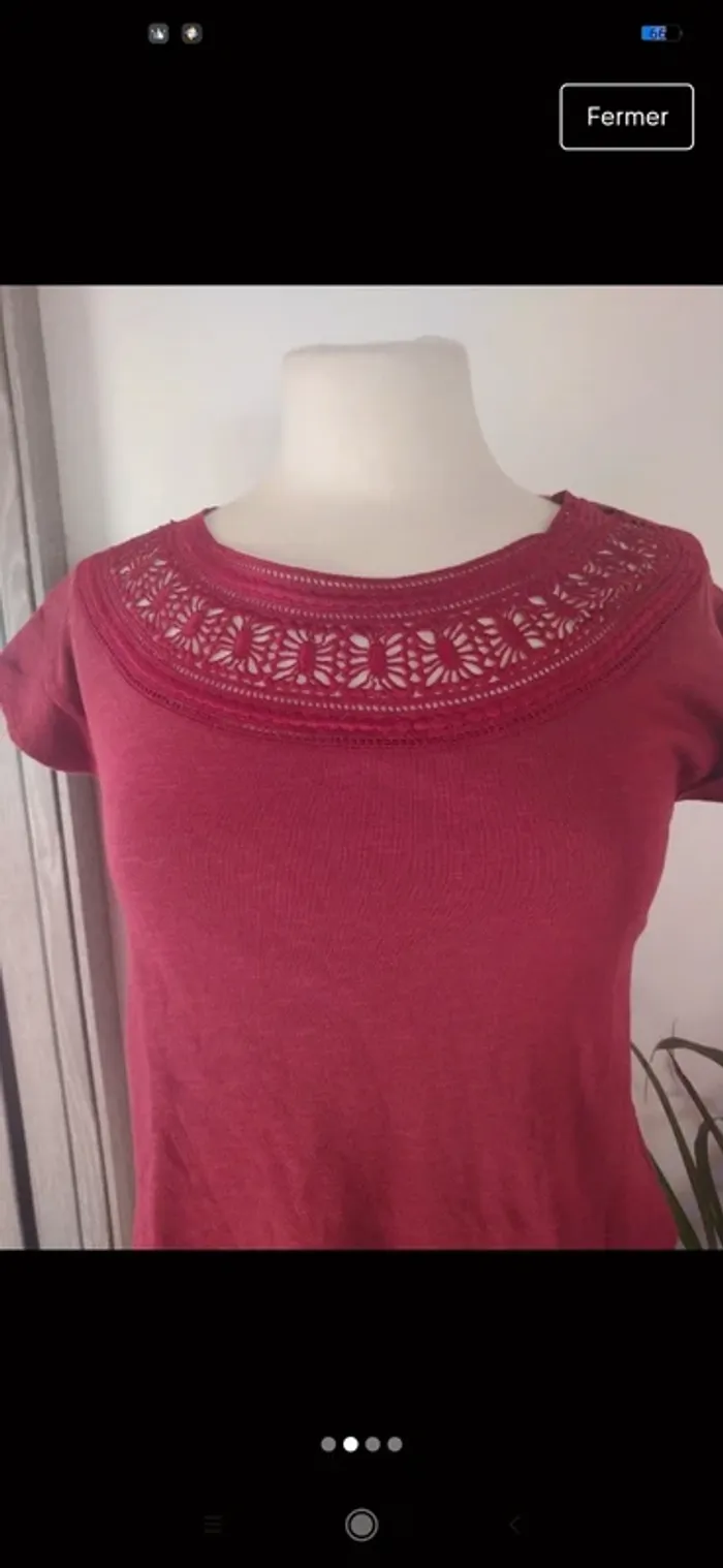 Blouse rouge Camaïeu broderies S