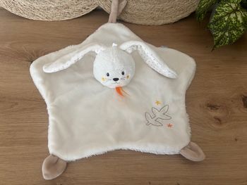 Neuf doudou plat lapin blanc beige pois feuille sucre d orge
