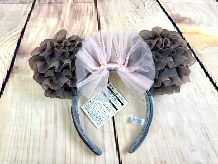 (serre tête) oreilles de Minnie nouveauté 2025 modèle froufrou organza marron rose Tokyo Disneyland - photo numéro 2
