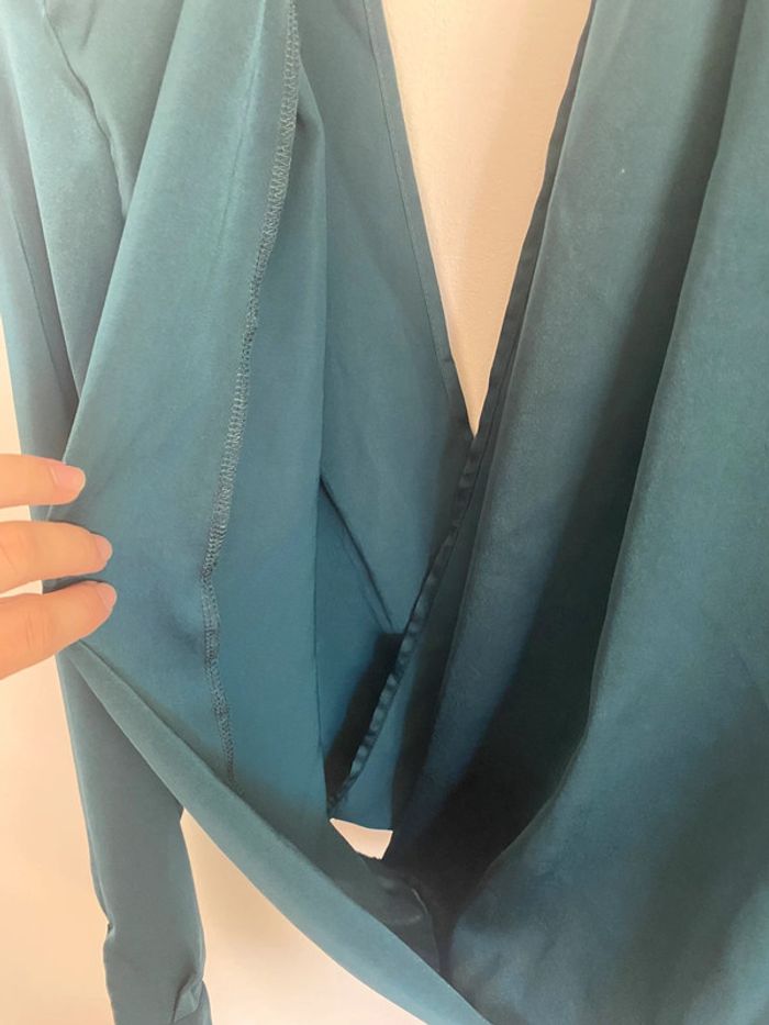 Jolie blouse manches longues, dos ouvert et décolletée • Bleu vert canard • SHEIN • Taille S - photo numéro 4