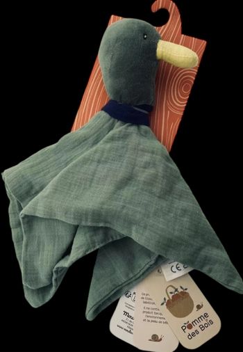 ❤️ Doudou Plat Mouchoir Canard Pomme Des Bois Moulin Roty Vert