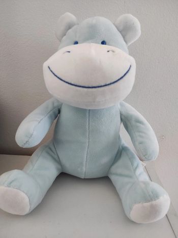 Doudou peluche nounours Hippopotame Bleu Blanc Tom et Kiddy