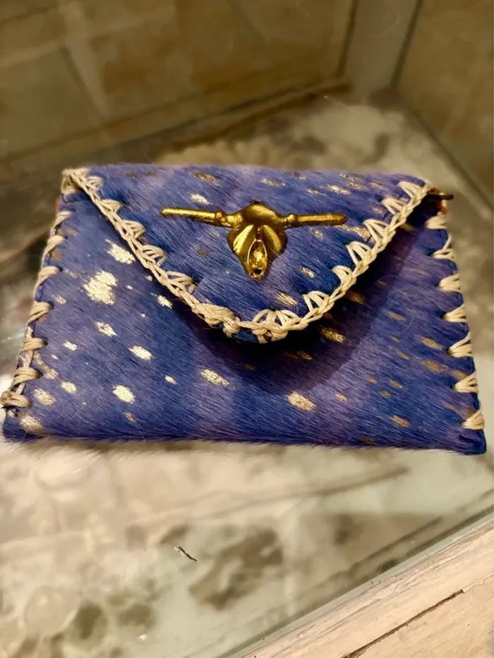 Porte monnaie bohème buffle bleu clair et doré - photo numéro 5