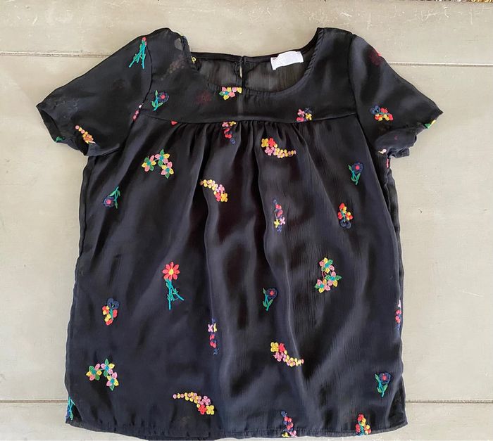 Blouse Miss Glammy Paris noire avec broderies fleurs multicolores taille 40 - photo numéro 7