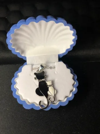 Collier chats neuf + boîte à bijoux coquillage