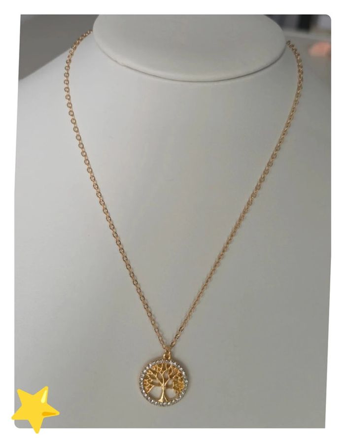 Collier + pendentif arbre avec pierre d'ornement doré - photo numéro 2