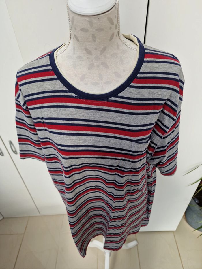 T-Shirt A Rayures Gris Bleu Marine Rouge - photo numéro 2