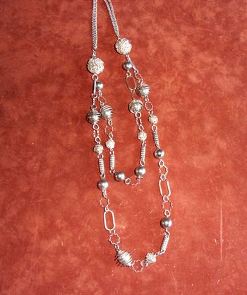 Grand Collier double rang- métal argenté