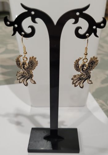 BOUCLES D'OREILLES PHENIX NOIR DORE ! NEUF !