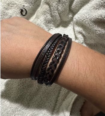 Bracelet tressé en corde de cuir noir diamètre 56/ 58  mm