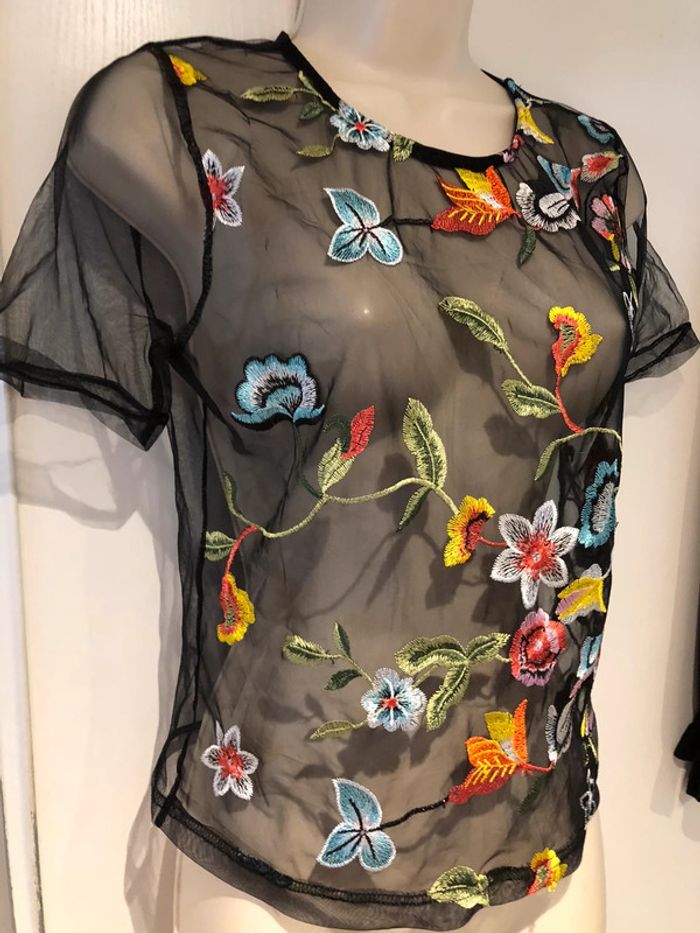 T-shirt habillé transparent broderie multicolore t 36 - photo numéro 9