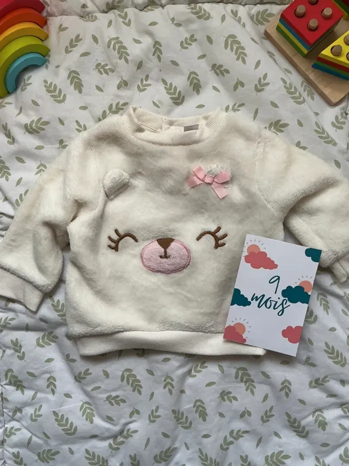 pull polaire blanc avec ours devant 9 mois tex - photo numéro 2