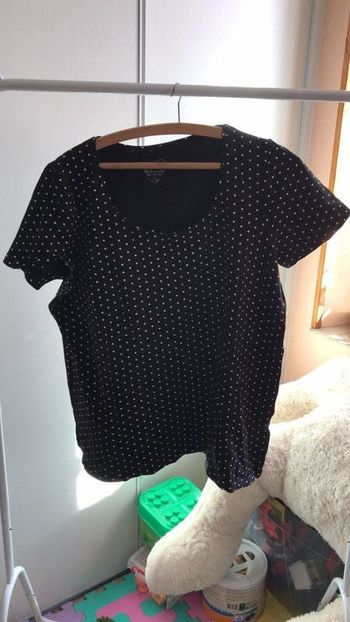 maillot manche courte noir à pois blanc