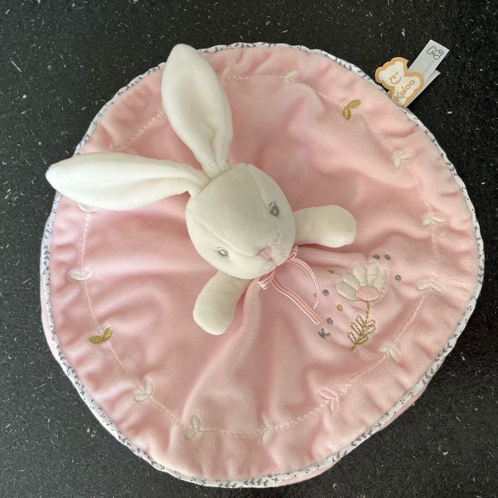 Doudou, plat rond, velours, rose, lapin Kaloo - photo numéro 3