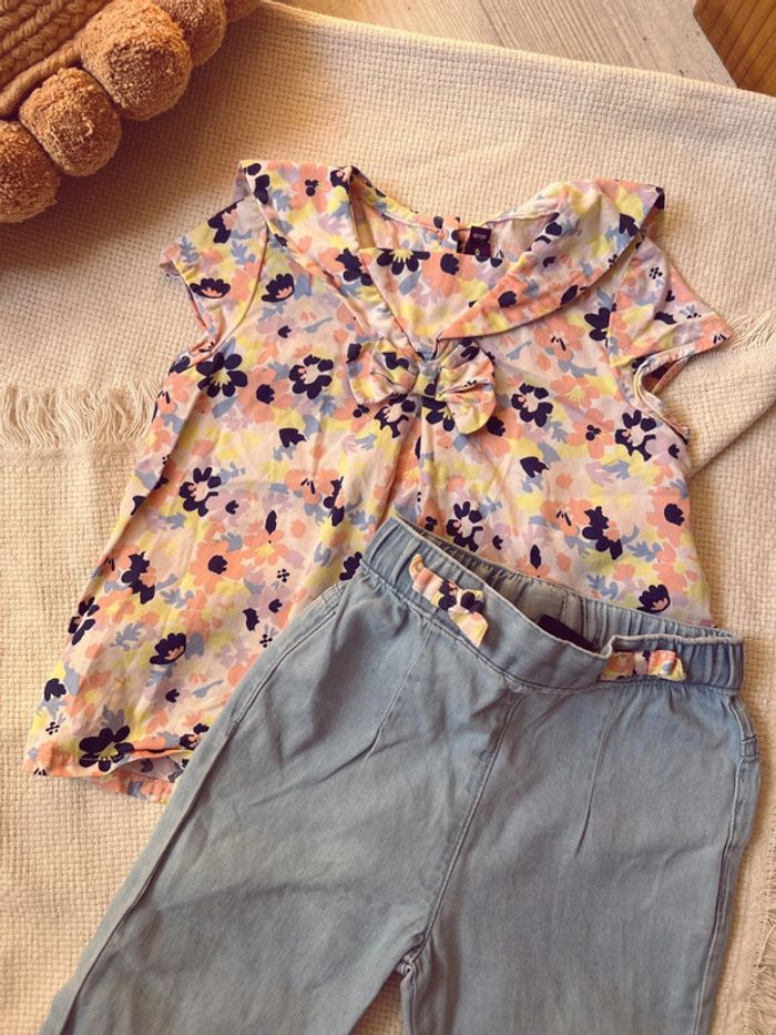 Ensemble blouse à fleur et jean souple sergent major 86 - photo numéro 2