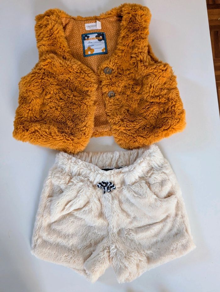 Ensemble fille 3 ans Orchestra sherpa fausse fourrure gilet short