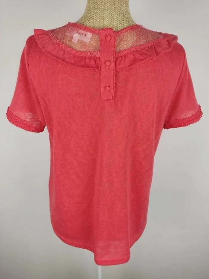 Blouse manches courtes corail et dentelles ajourée taille M Grace & Mila - photo numéro 2