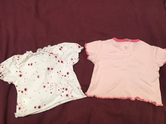 Lot de deux t-shirt rose et blanc 6 mois - photo numéro 2