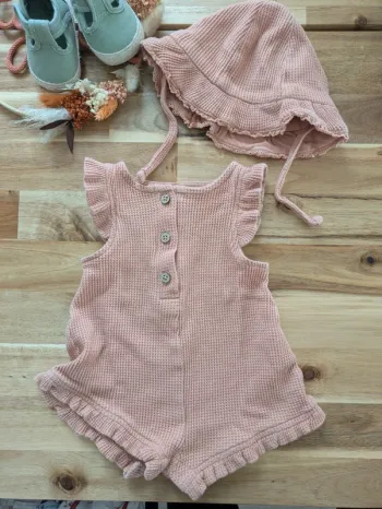 Lot barboteuse chapeau 3 mois rose