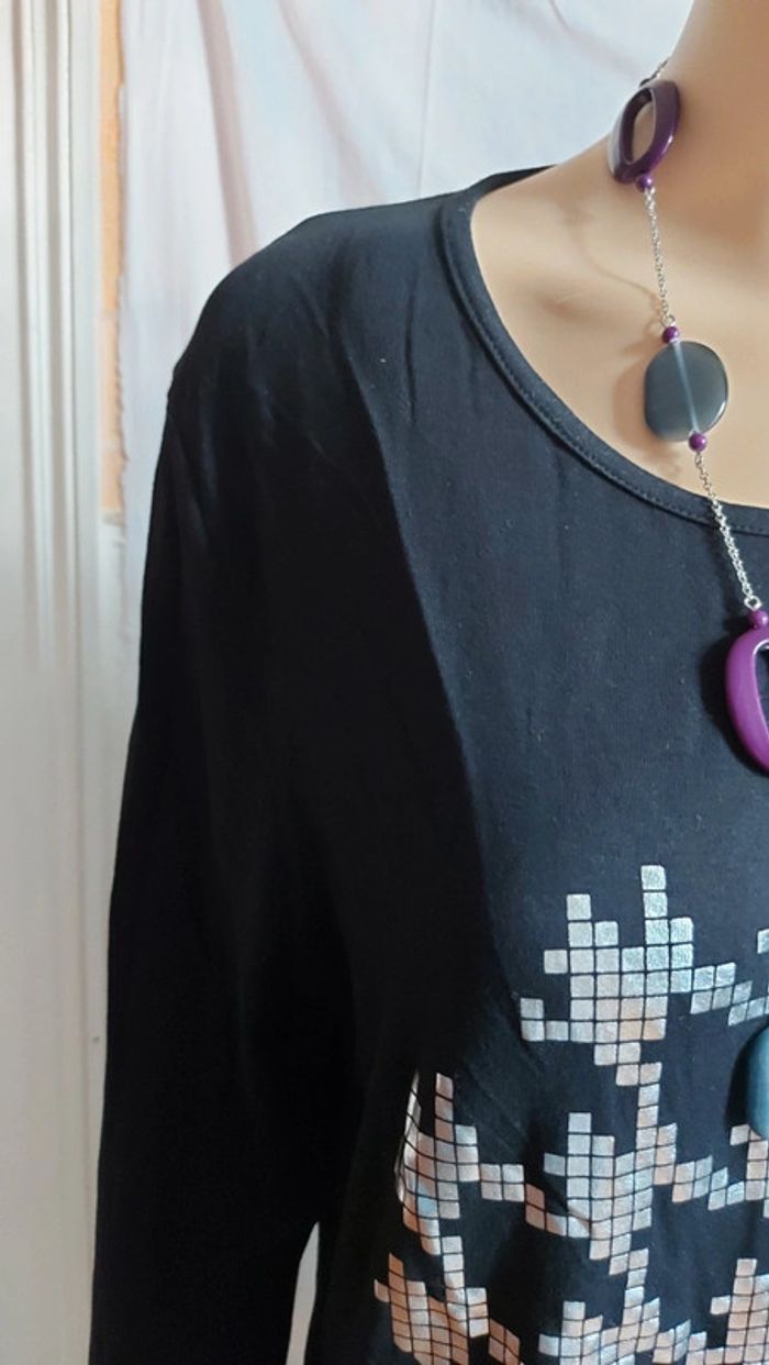 T-shirt noir- léger- col rond- motif imprimé/ clarina taille XL/42 - photo numéro 5