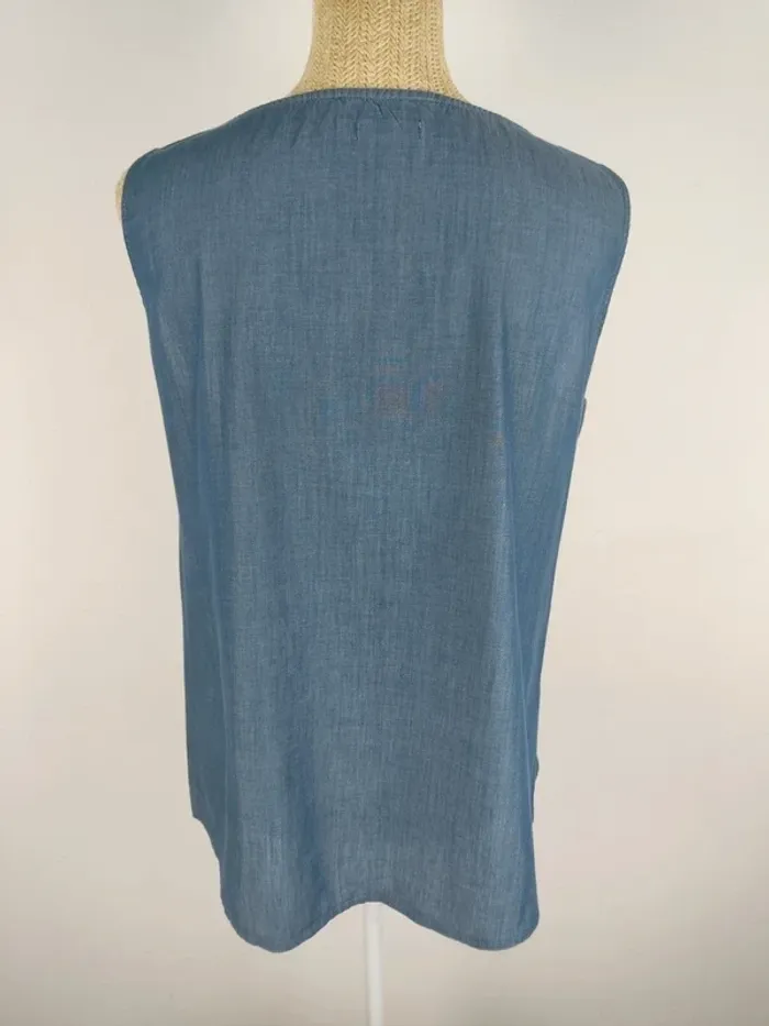 Blouse sans manches tissu impression jeans côté dentelle noire avec zips taille M DDP - photo numéro 2