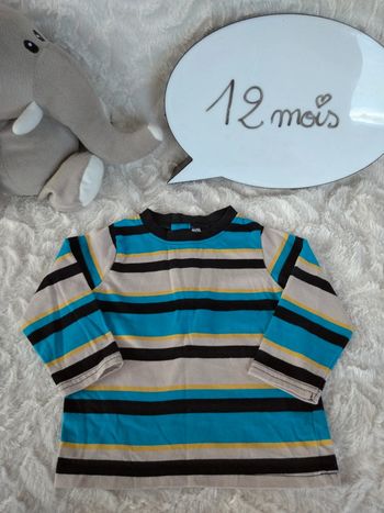 Tee shirt chemise manches longues rayée Garçon 12 mois