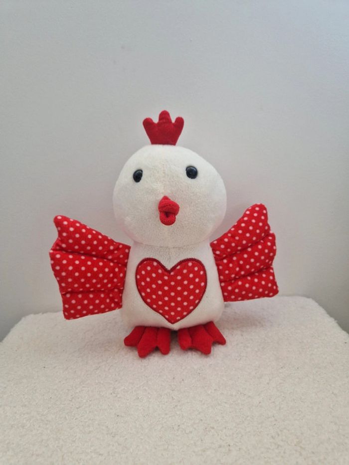 🧸 Peluche poule rouge et blanche 🧸