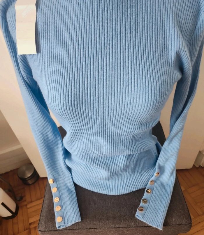 Pull col cheminé coton bleu - photo numéro 3