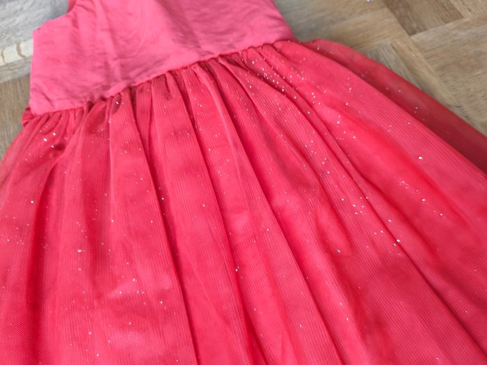 Robe velours rouge 7 ans vert Baudet jupe en tulle tutu a paillettes, fermeture noeud et bouton - photo numéro 4