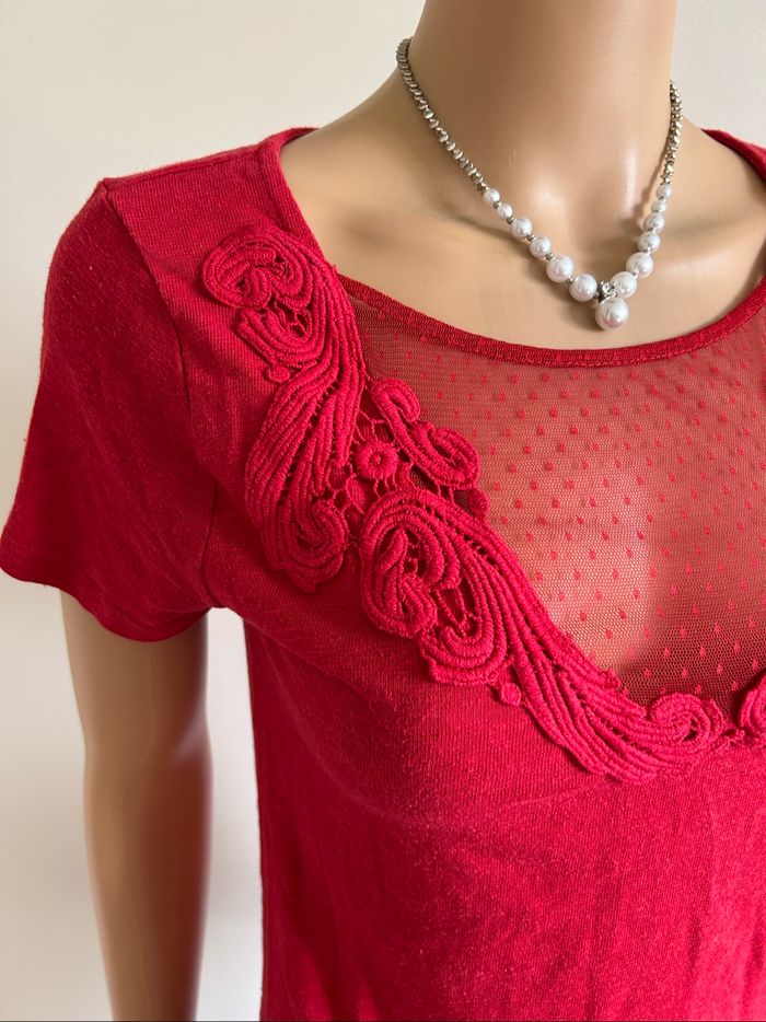 Teeshirt rouge à manches courtes Morgan taille S bon état - photo numéro 4