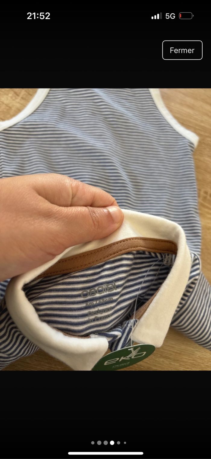 Ensemble Polo body marinière et salopette short petit tigre 6 mois NEUF Obaibi - photo numéro 4