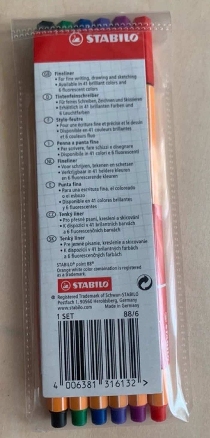Pochette de 6 Stabilo Pen 88 - photo numéro 2