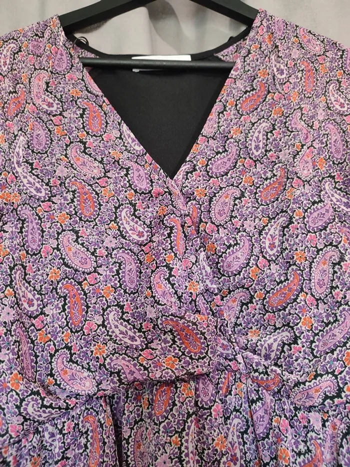 Robe à volant - motif cachemire - Violet - photo numéro 6