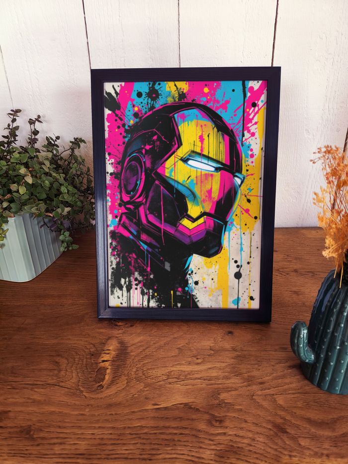 Affiche poster A4 (21×29,7 cm) Iron Man Marvel street art coloré – déco murale geek gaming